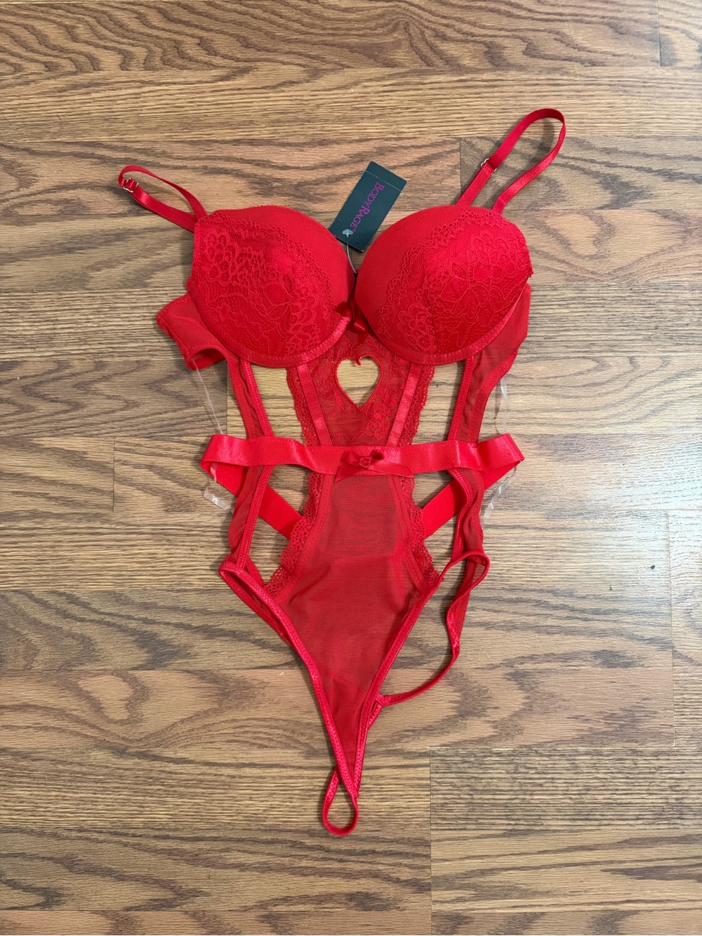 Body Rage Red Strappy Heart Cutout Teddy Bodysuit